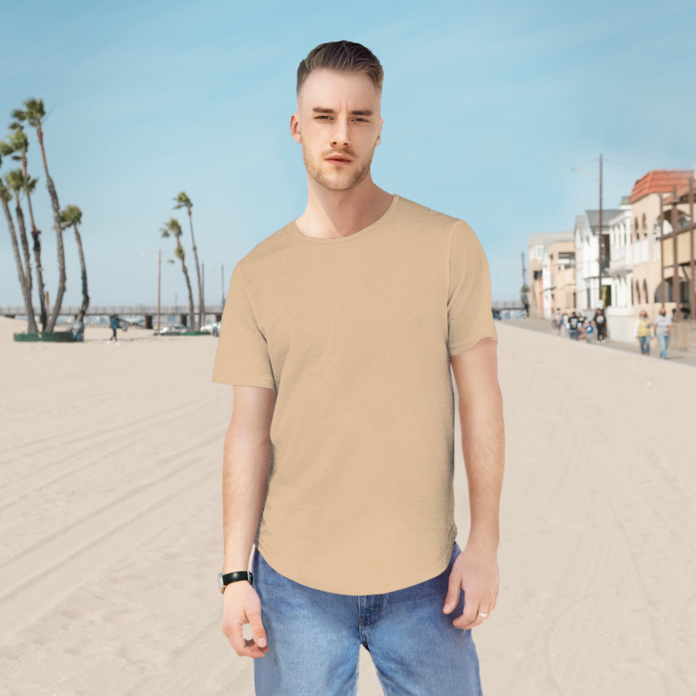 Men Jersey Curved Hem T-Shirt