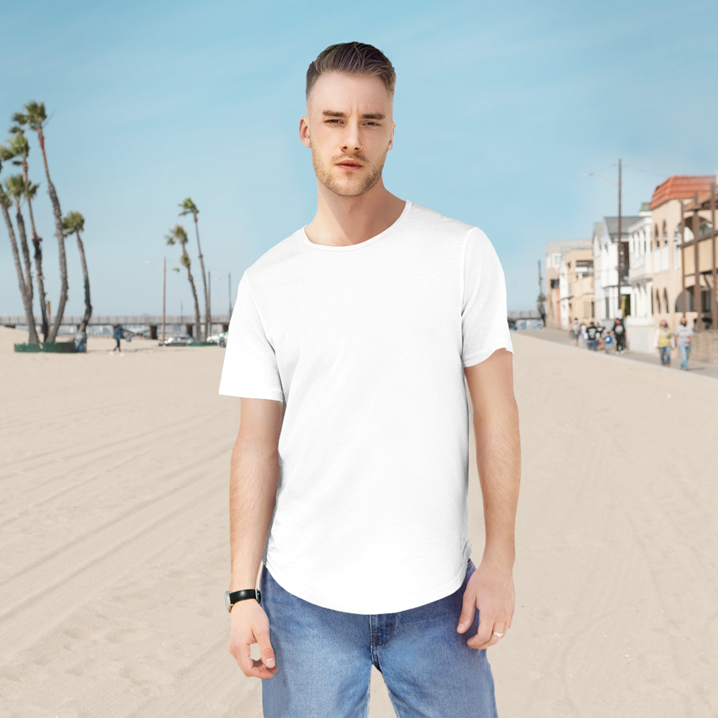 Men Jersey Curved Hem T-Shirt